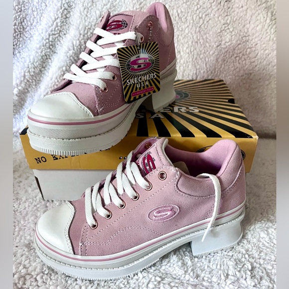 Women’s Skechers Pink Softy Heartbeats Sneakers size 5 Chunky Heel - Picture 2 of 6